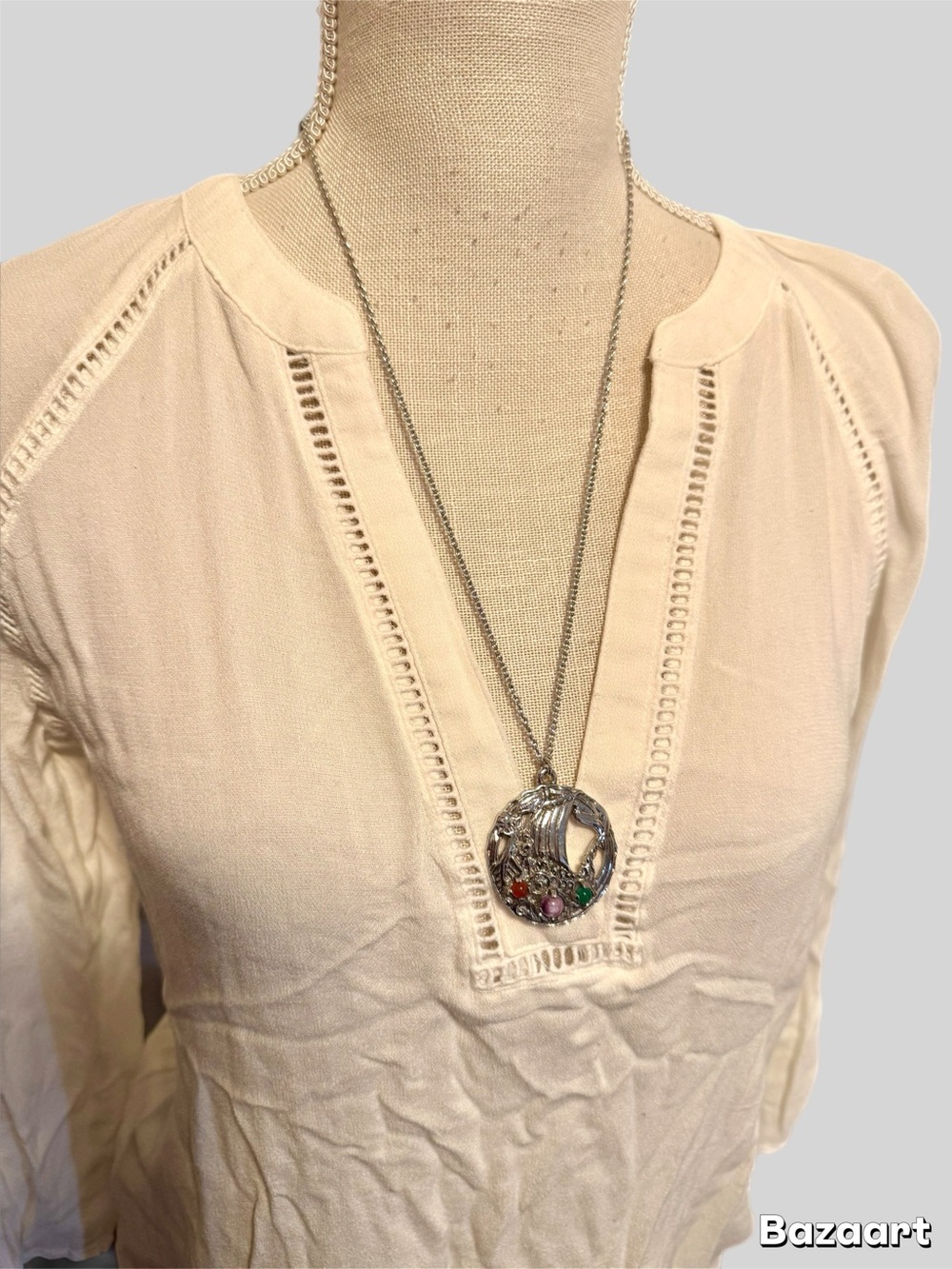 Silver Floral Pendant Necklace with Multicolor Accents